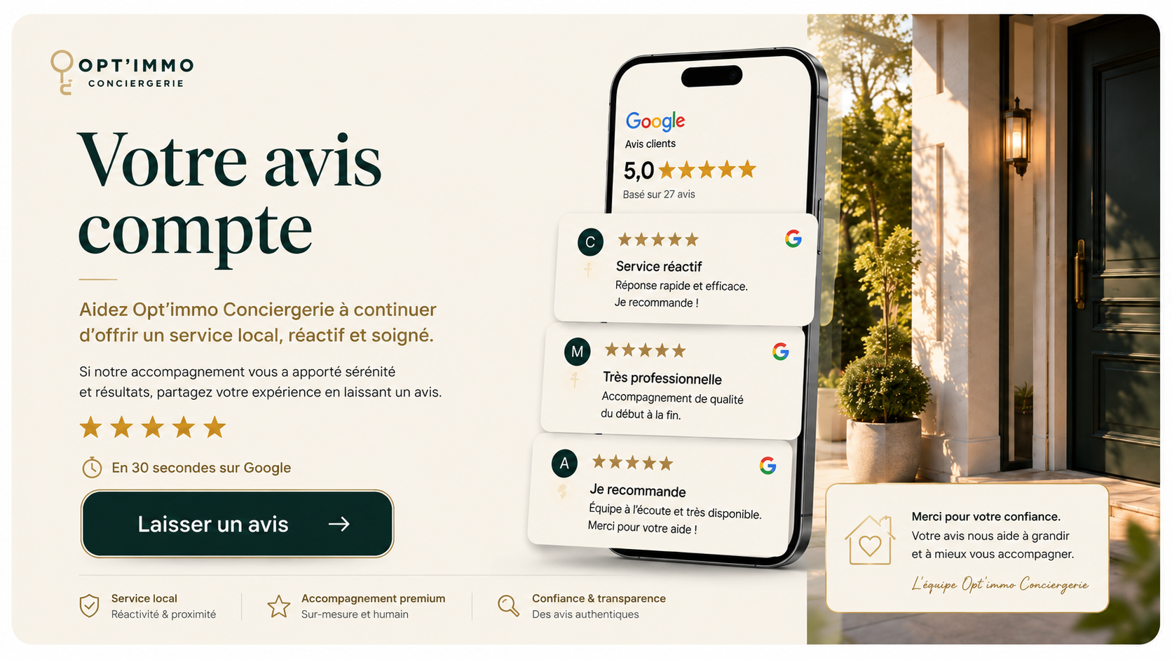 Avis Google - Opt'immo Conciergeriz